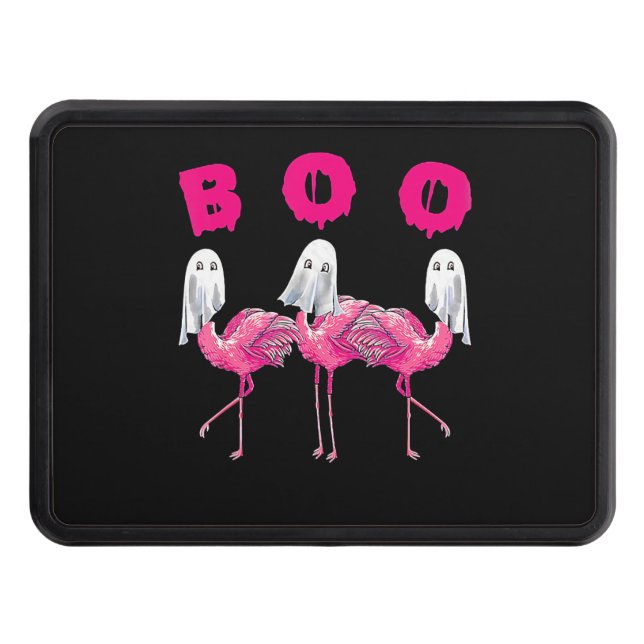 Boo Flamingo Halloween Flamingo Ghost Trailer Hitch Cover (Front)