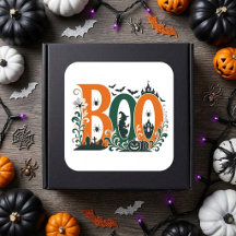 BOO Floral Ornate Pumpkins Botanicals Orange Green