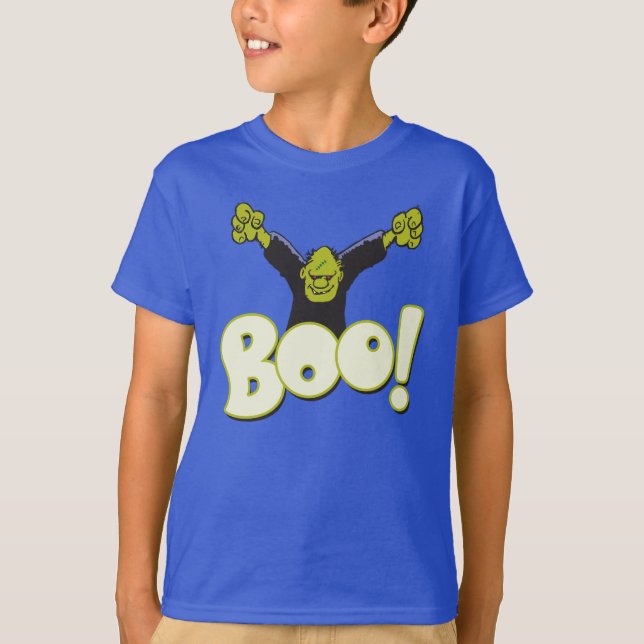 BOO! Frankenstein Monster Halloween Cartoon T-Shirt (Front)