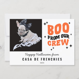 Boo From Crew   Modern Retro Halloween Photo White Holiday Card