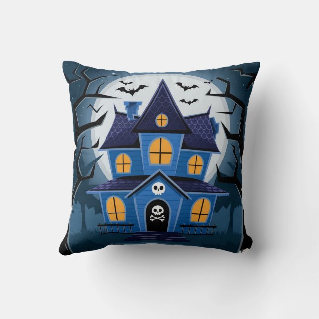 Boo funny cute happy Halloween  Throw Pillow (Back)