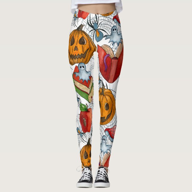 Boo! Funny Halloween Ghost Reading Book  Leggings (Front)