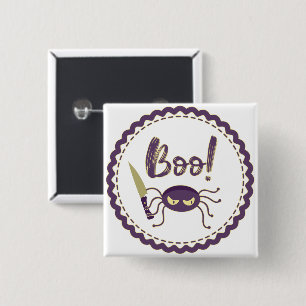 Boo funny Halloween spider character knife hand 2 Inch Square Button