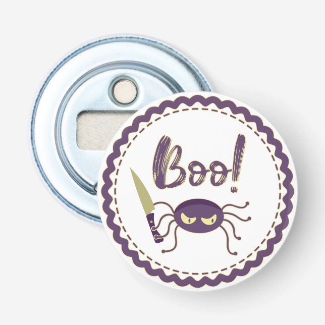 Boo funny Halloween spider character knife hand Bottle Opener (Front)