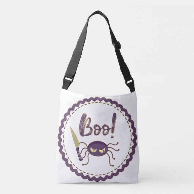 Boo funny Halloween spider character knife hand Crossbody Bag (Front)