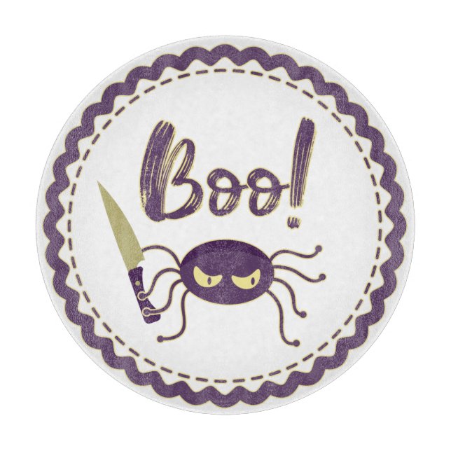 Boo funny Halloween spider character knife hand Cutting Board (Front)