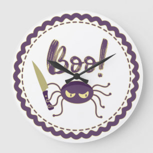 Boo funny Halloween spider character knife hand Large Clock