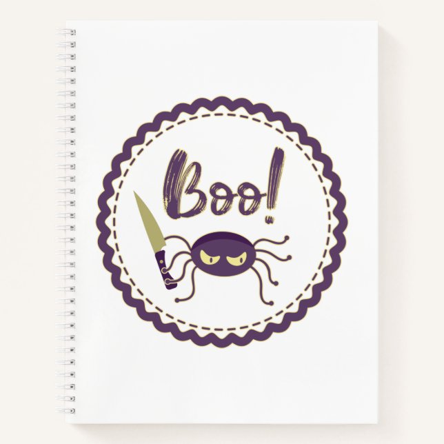 Boo funny Halloween spider character knife hand Notebook (Front)