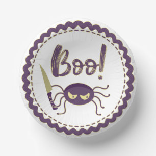 Boo funny Halloween spider character knife hand Paper Plate