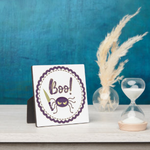 Boo funny Halloween spider character knife hand Plaque