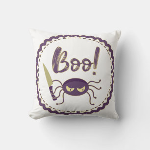 Boo funny Halloween spider character knife hand Throw Pillow