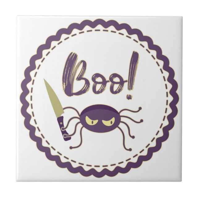 Boo funny Halloween spider character knife hand Tile (Front)