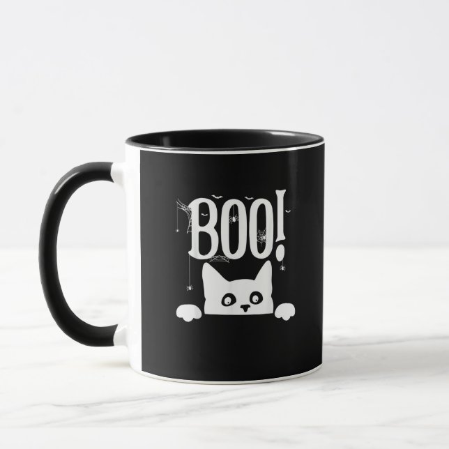 Boo! Funny Hiding Peekabo Scary Halloween Mug (Left)