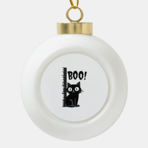 Boo!  Funny Hiding Peekaboo Scary Halloween Cat Ceramic Ball Christmas Ornament