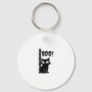 Boo! Funny Hiding Peekaboo Scary Halloween Cat Keychain