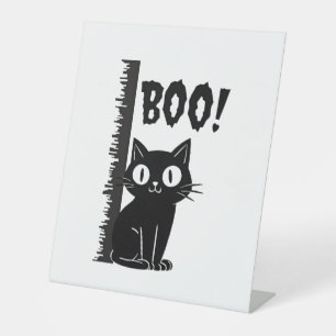 Boo! Funny Hiding Peekaboo Scary Halloween Cat Pedestal Sign
