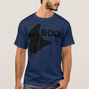 Boo Funny Hiding Peekaboo Scary Halloween Cat T-Shirt