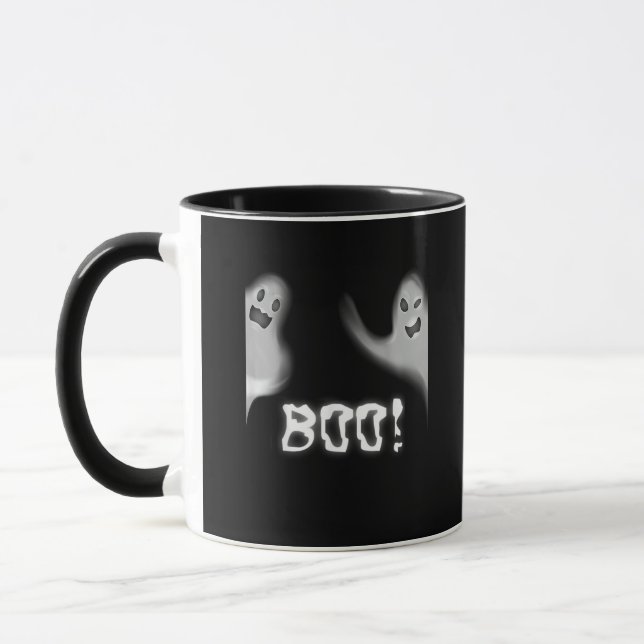 Boo! Funny Hiding Peekaboo Scary Halloween Mug (Left)