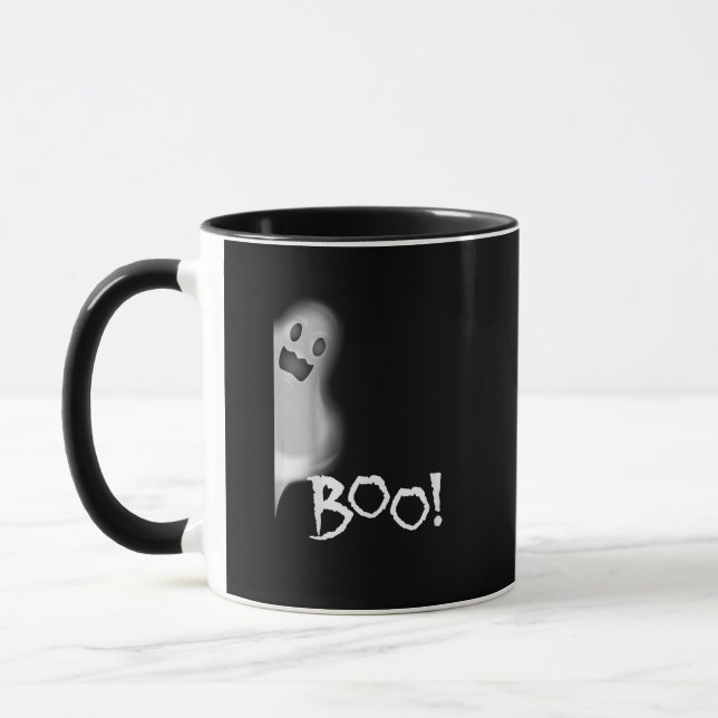 Boo! Funny Hiding Peekaboo Scary Halloween Mug (Left)