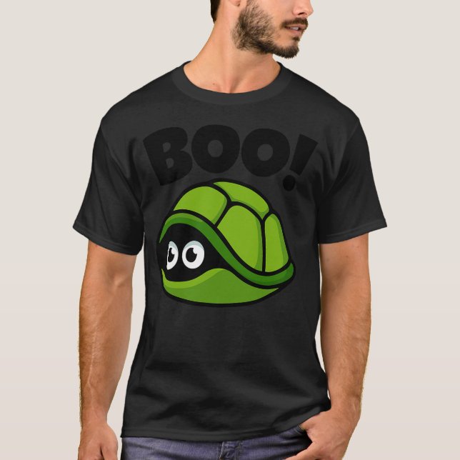 Boo!  Funny Hiding Turtle Peekaboo Scary Halloween T-Shirt (Front)
