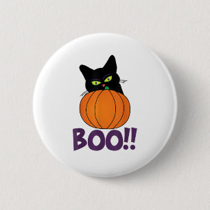 Boo Funny Jolly Cat Peeking Pumpkin Halloween part 2 Inch Round Button