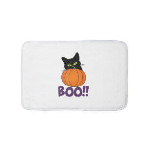 Boo Funny Jolly Cat Peeking Pumpkin Halloween part Bath Mat