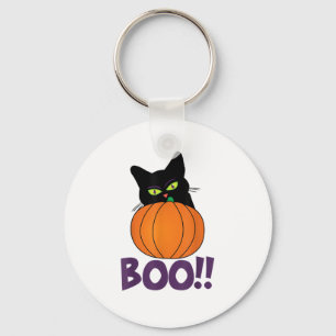 Boo Funny Jolly Cat Peeking Pumpkin Halloween part Keychain