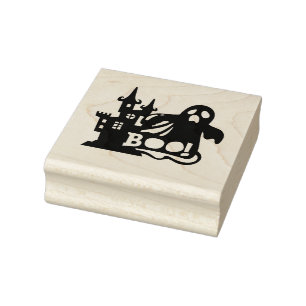 Boo Ghost and Haunted House Rubber Stamp