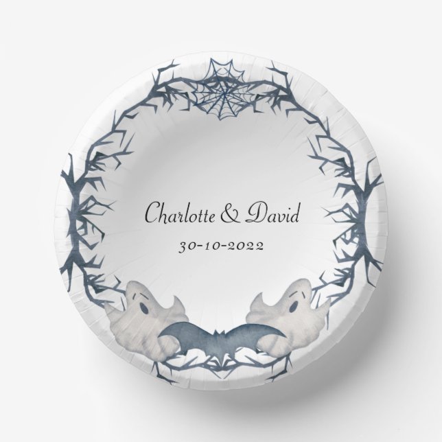Boo Ghost Bat Halloween Wreath Wedding  Paper Plate (Front)