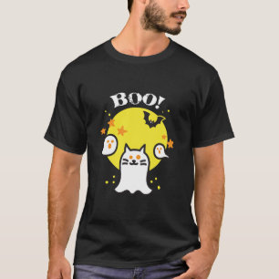 Boo Ghost Cat Funny Halloween Costume For Kids Gir T-Shirt