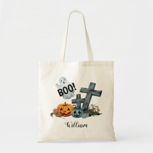 Boo ghost, crosses and pumpkins Halloween Tote Bag