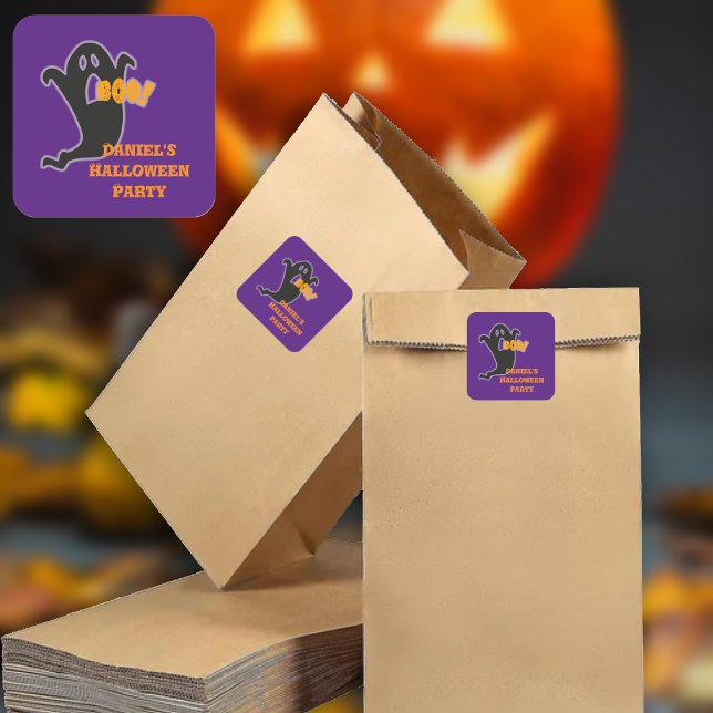 Boo Ghost Custom Name Square Sticker (Creator Uploaded)