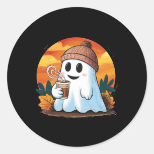 Boo Ghost Drinking Coffee Halloween Costumes Woman Classic Round Sticker