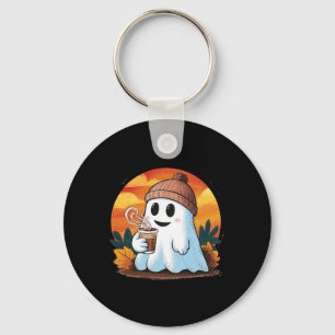 Boo Ghost Drinking Coffee Halloween Costumes Woman Keychain