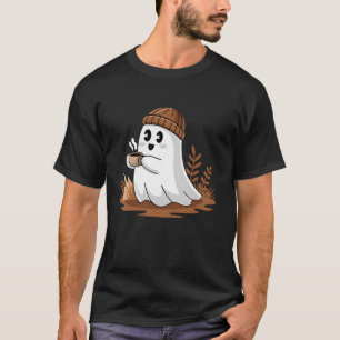 Boo Ghost Drinking Coffee Halloween Costumes Woman T-Shirt