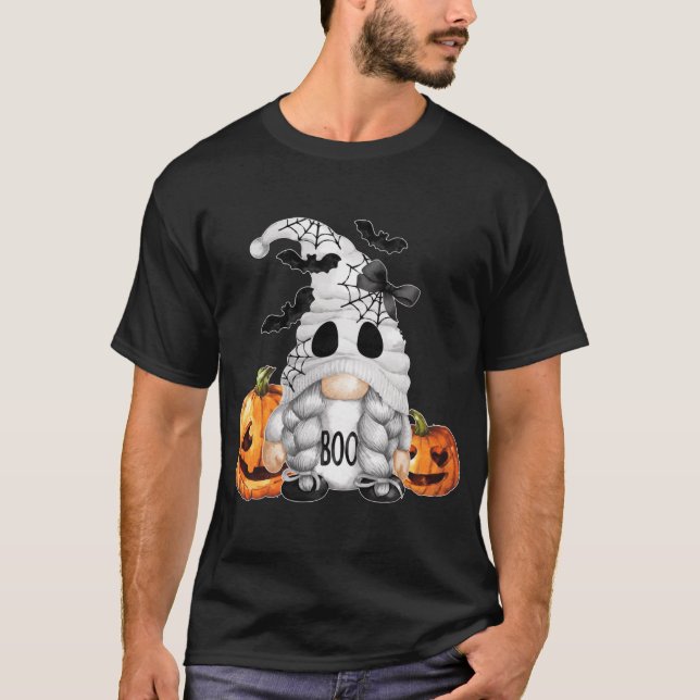  Boo Ghost Gnome For Girls Halloween Bats  T-Shirt (Front)