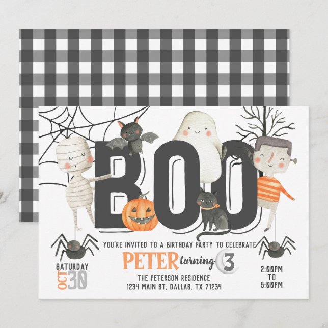 Boo Ghost Halloween Anniversaire Fête Invitation (Devant / Derrière)