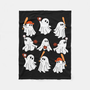 Boo Ghost Halloween Baseball Happy Halloween Baseb Fleece Blanket