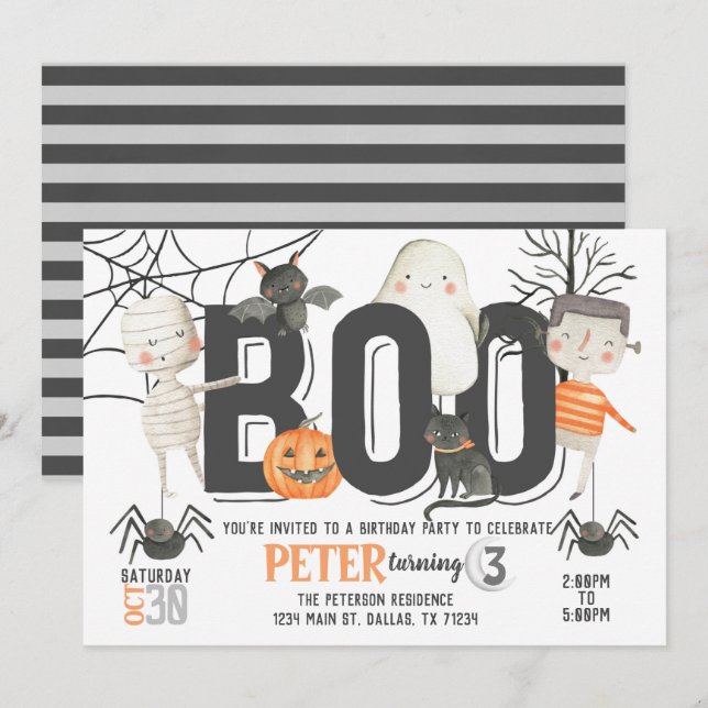 Boo Ghost Halloween Birthday Party Invitation (Front/Back)