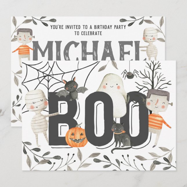 Boo Ghost Halloween Birthday Party Invitation (Front/Back)