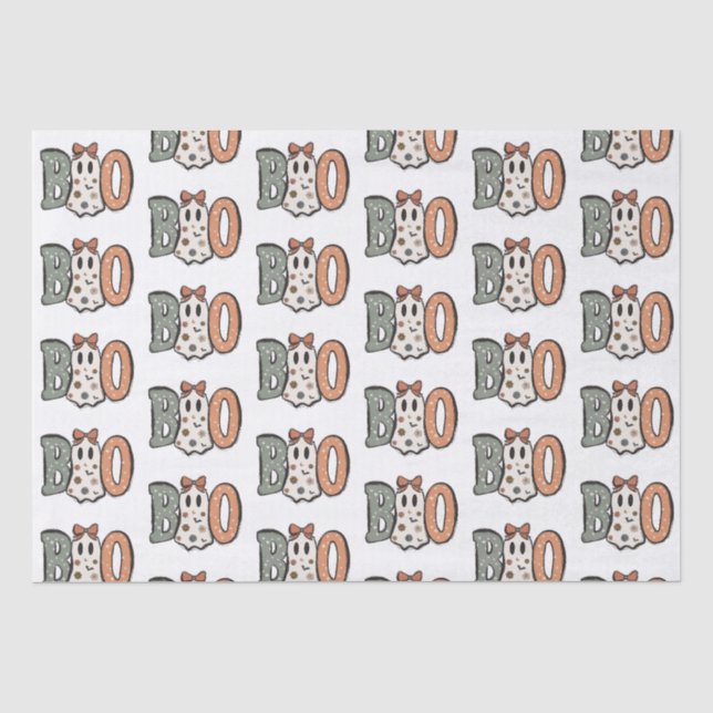 Boo Ghost Orange Green Cute White Halloween Tissue Paper (Front)