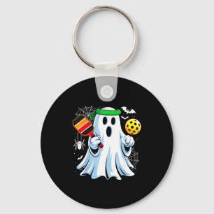 Boo ghost playing pickle ball funny halloween keychain