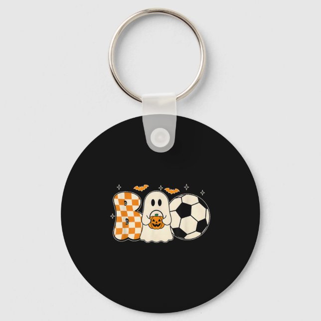 Boo Ghost Playing Soccer Halloween Players Trick O Keychain (Front)