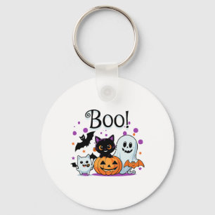 Boo Ghost Pumpkin Cat And Bats Halloween Graphic W Keychain