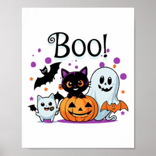 Boo Ghost Pumpkin Cat And Bats Halloween Graphic W Poster