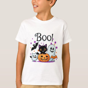 Boo Ghost Pumpkin Cat And Bats Halloween Graphic W T-Shirt
