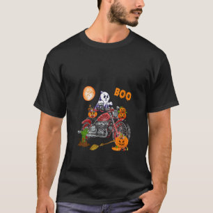 Boo Ghost Riding Motorcycle Horror Candy Bag Carve T-Shirt