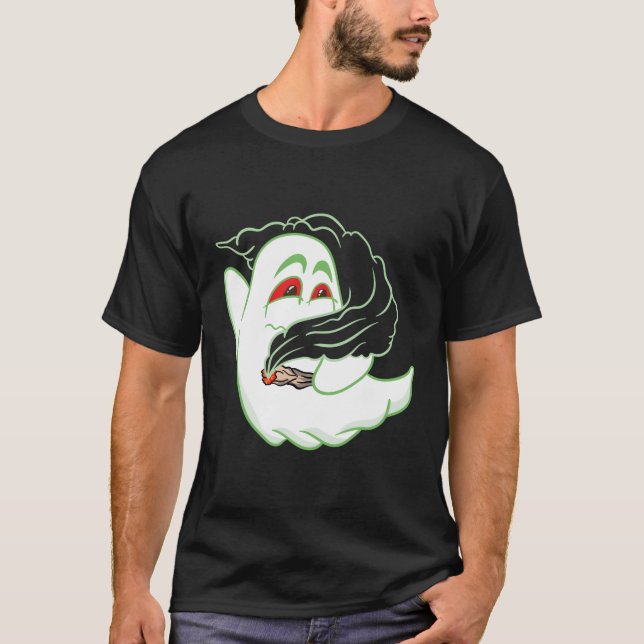 Boo Ghost Smoking Weed Thc Happy Halloweed Hallowe T-Shirt (Front)