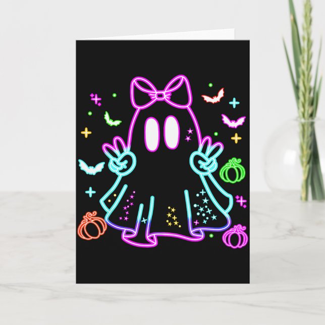 Boo Ghost Soky Season Girls Kids Glow In Halloween Card (Front)