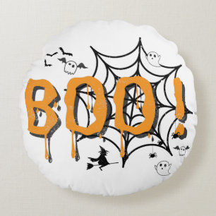 Boo Ghost Spooky Funny Halloween Vintage Throw Pil Round Pillow